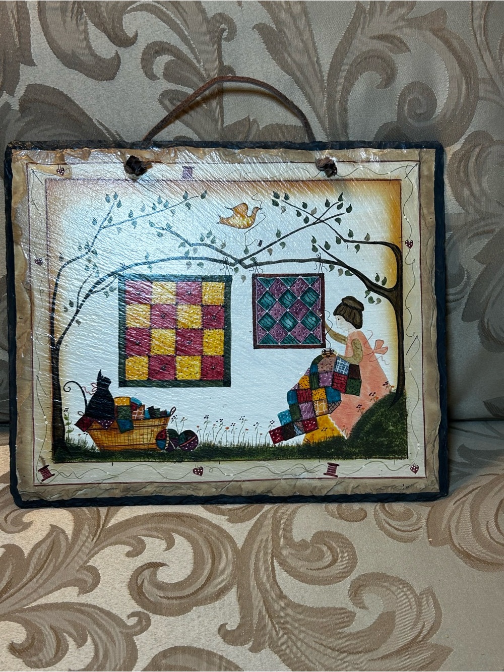 Evergreen Enterprises Slate Hand-painted Wall Decor Art Quilting Cat Rustic
